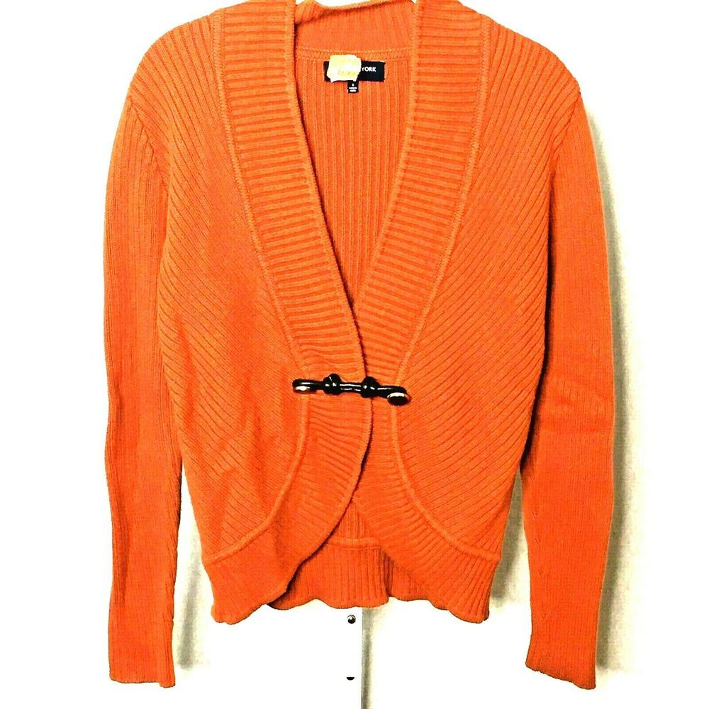 Jones New York Women's Sweater Y2K Grandma Cottage Core Orange Cardigan NWOT S‎